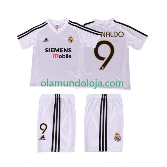 Camisola Real Madrid RONALDO 9 5 Retro Criança Equipamento Primeiro 2004 2002 Manga Curta